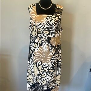 Elegant Black and Tan Floral Dress sleeveless square neck Venus brand
